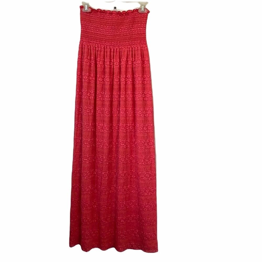 Espresso Pink Strapless Ribbed Floral Maxi-Dress